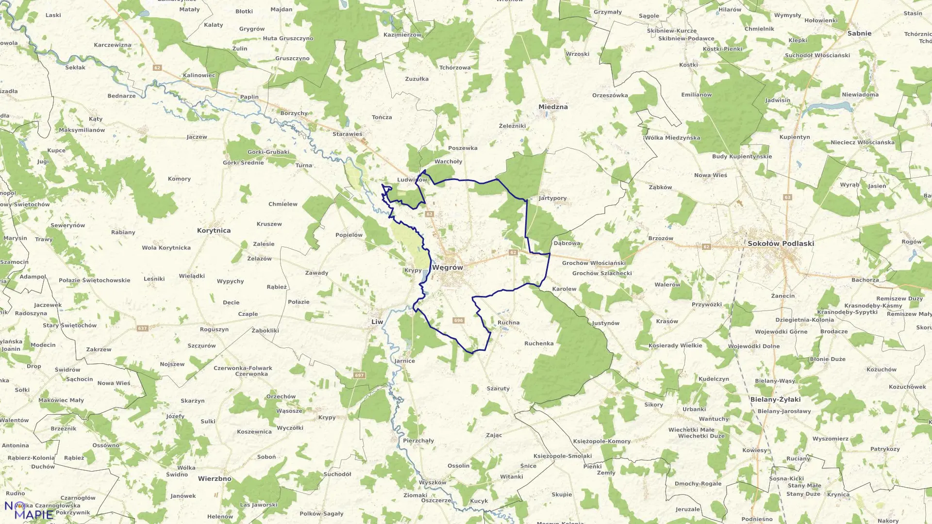 Mapa obrębu WĘGRÓW w mieście Węgrów
